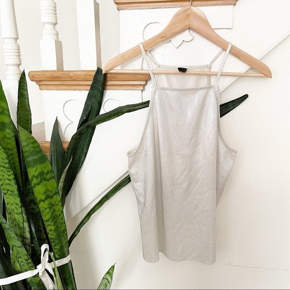 ALCOTT Silver sleeveless ribbed metallic blouse S